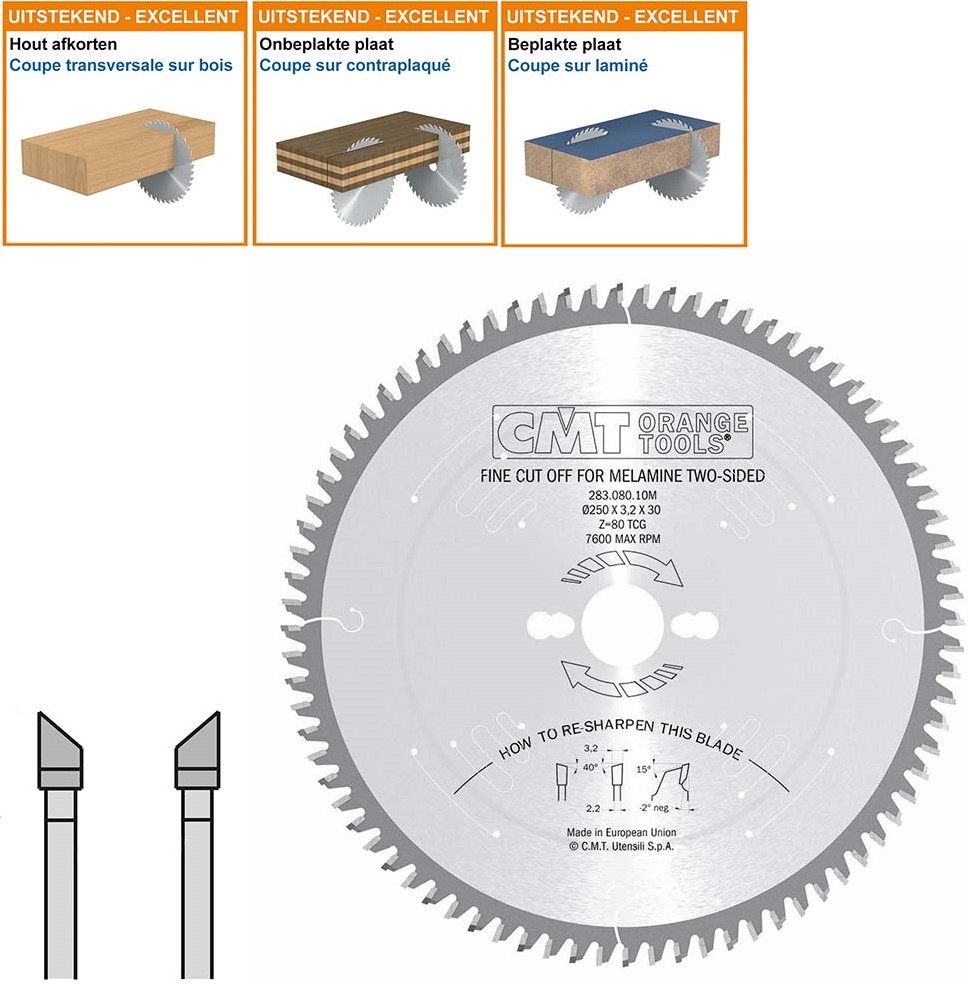 CMT 283.080.10M Kreissägeblatt Trapez Feinschnitt 250 x 30 x 80T