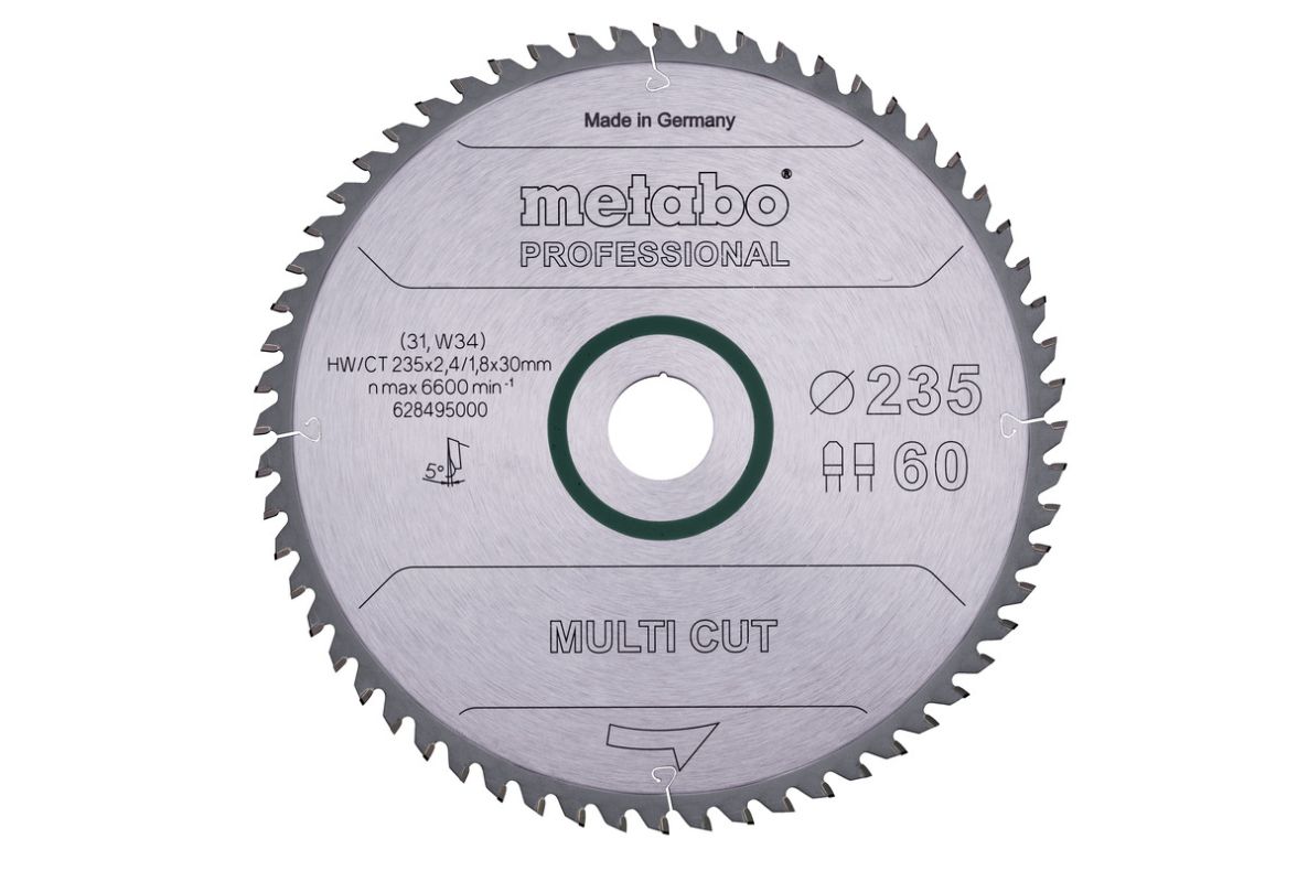 Metabo Zubehör 628495000 Kreissägeblatt MultiCut Professional Ø235x2,6/1,8x30 60 FZ/TZ 15°