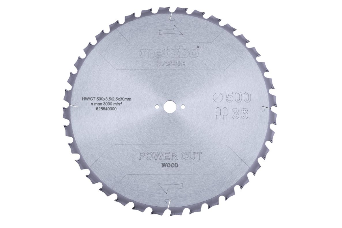 Metabo Zubehör 628649000 Kreissägeblatt Power Cut Classic 500x3,8/2,8x30 36 TZ/TZ 15°