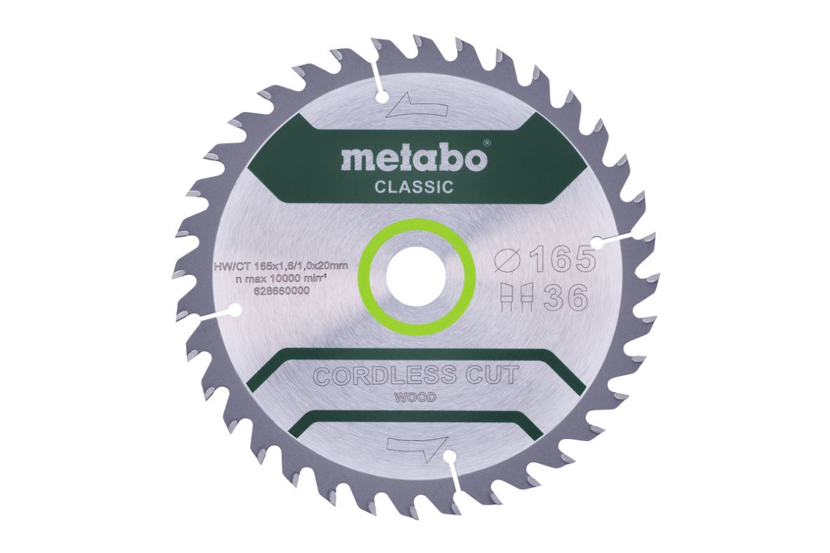 Metabo Zubehör 628660000 Kreissägeblatt Cordless Wood Classic 165x20 36WZ 15° /B
