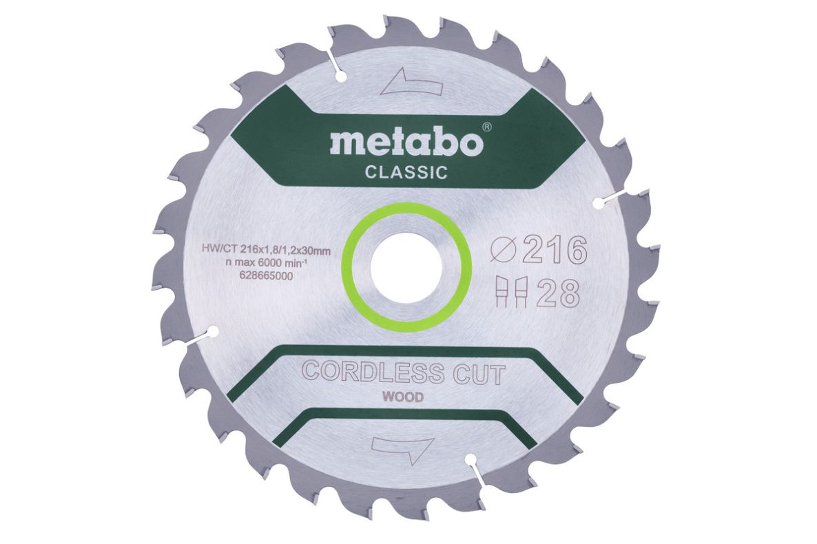Metabo Zubehör 628665000 Kreissägeblatt Cordless Wood Classic 216x30 28WZ 5° /B