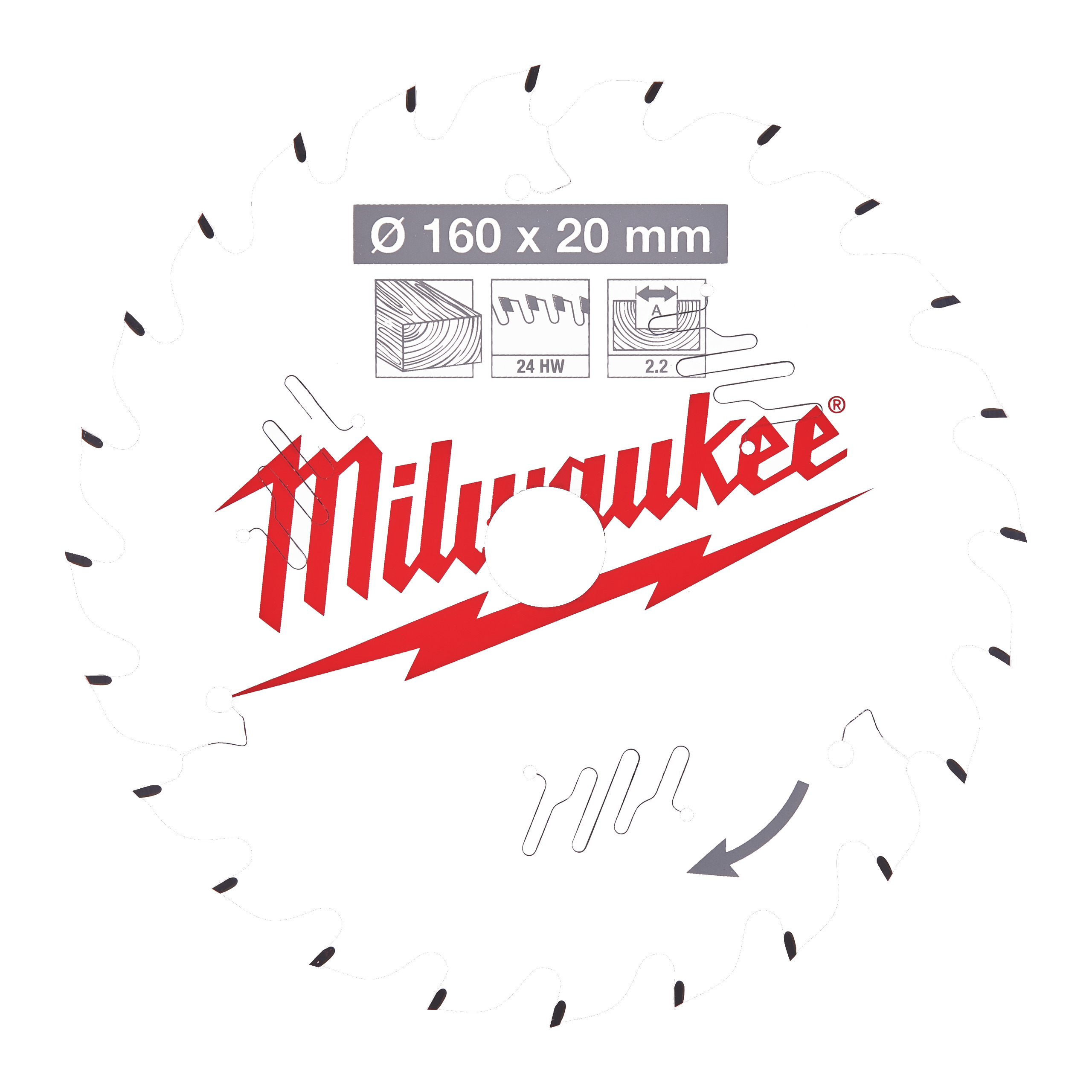 Milwaukee Zubehör 4932471290 Kreissägeblatt P W 160x20x2,2x24ATB