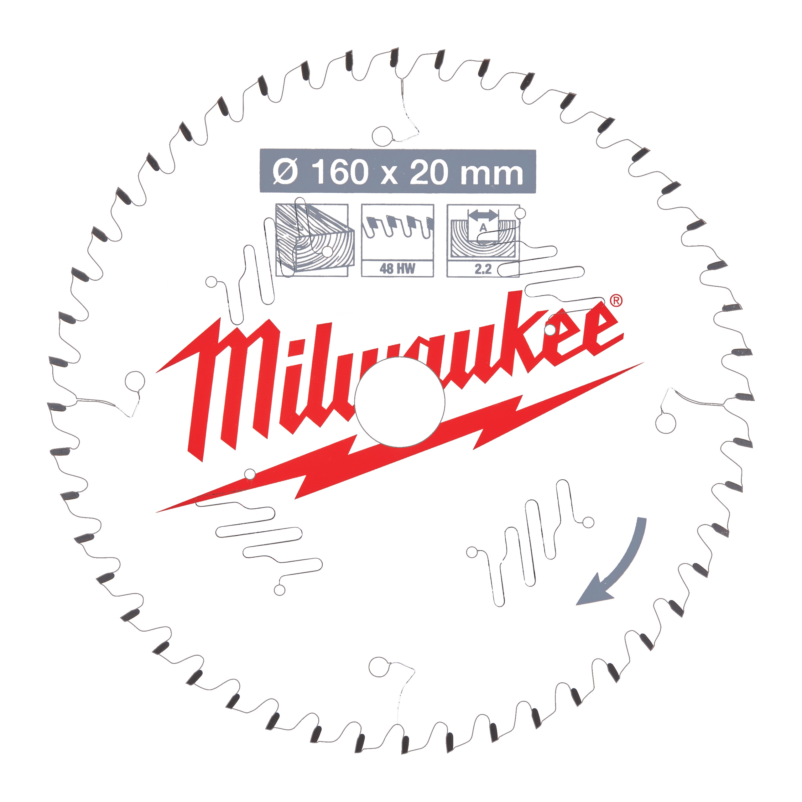 Milwaukee Zubehör 4932471291 Kreissägeblatt P W 160x20x2,2x48ATB
