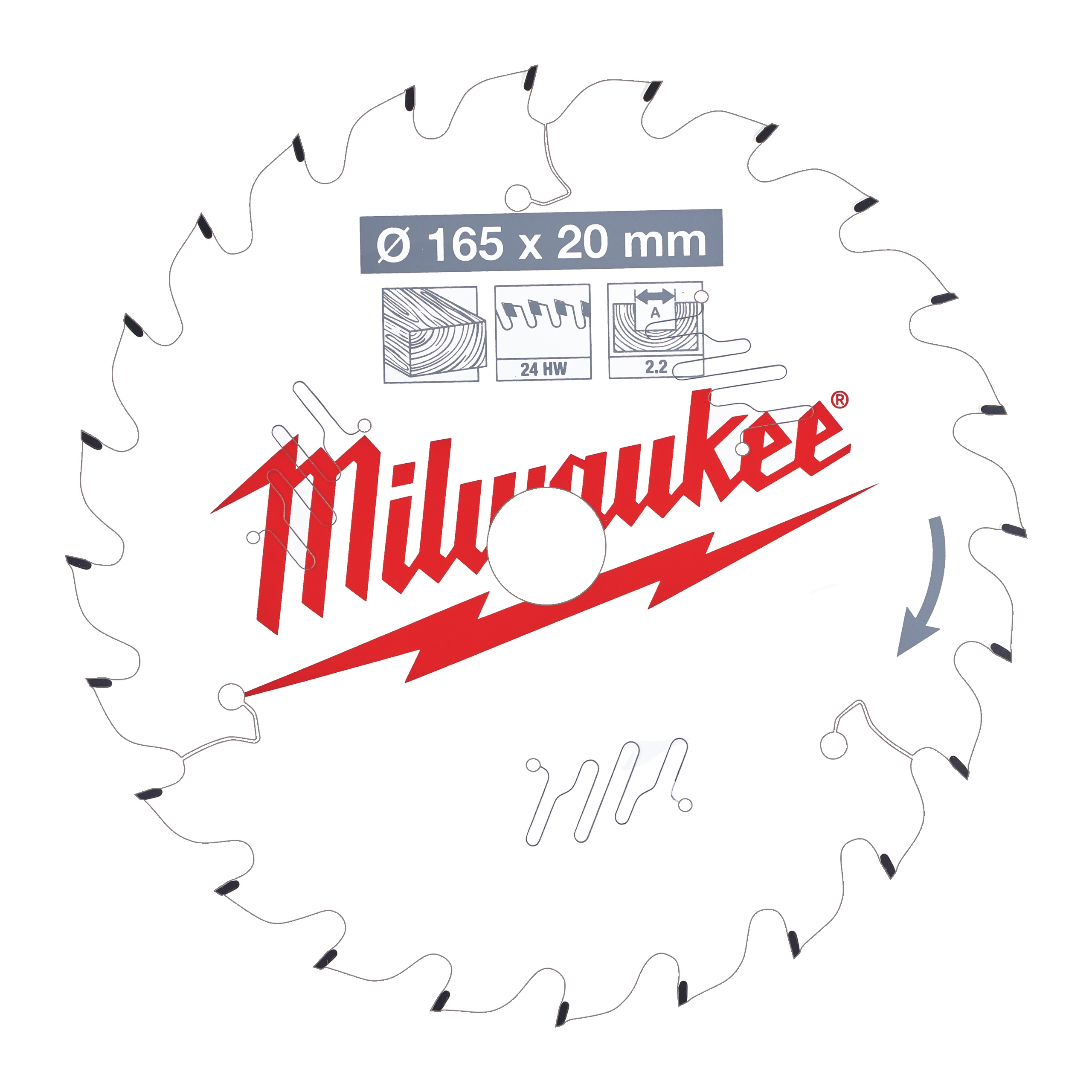 Milwaukee Zubehör 4932471294 Kreissägeblatt P W 165x20x2,2x24ATB