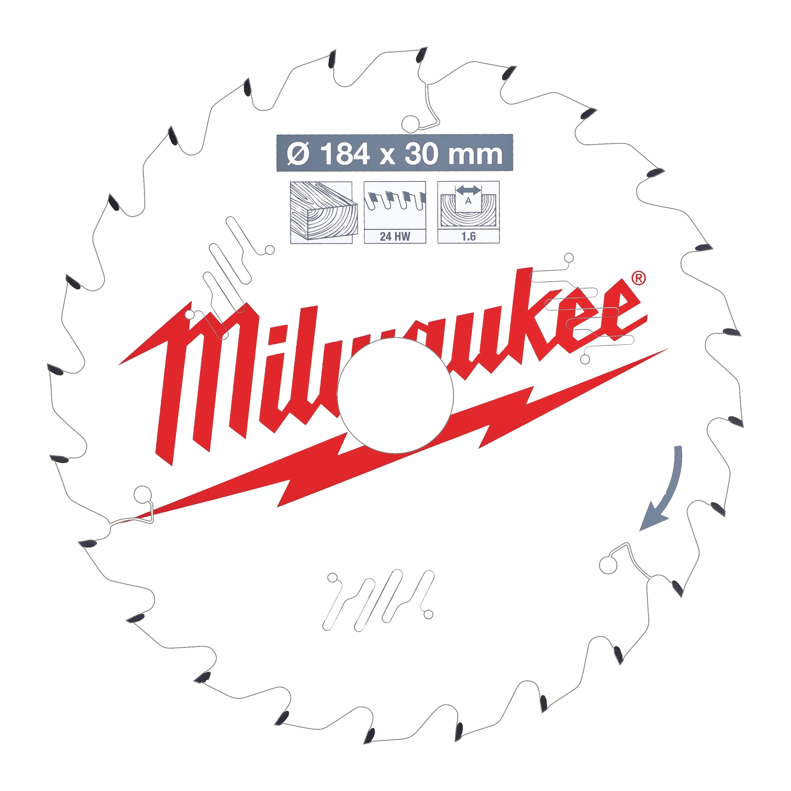 Milwaukee Zubehör 4932471297 Kreissägeblatt P W 184x30x1,6x24ATB