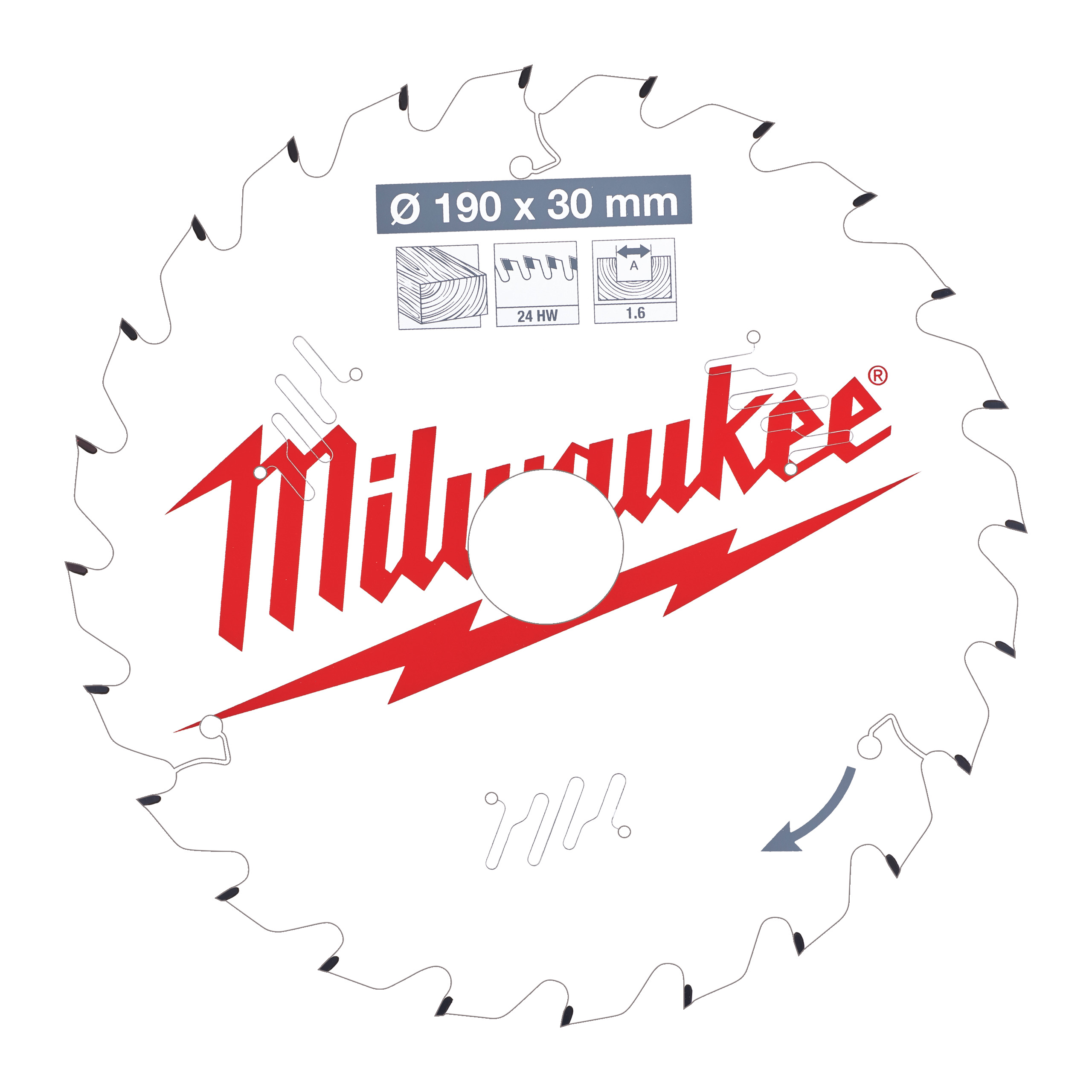 Milwaukee Zubehör 4932471300 Kreissägeblatt P W 190x30x1,6x24ATB
