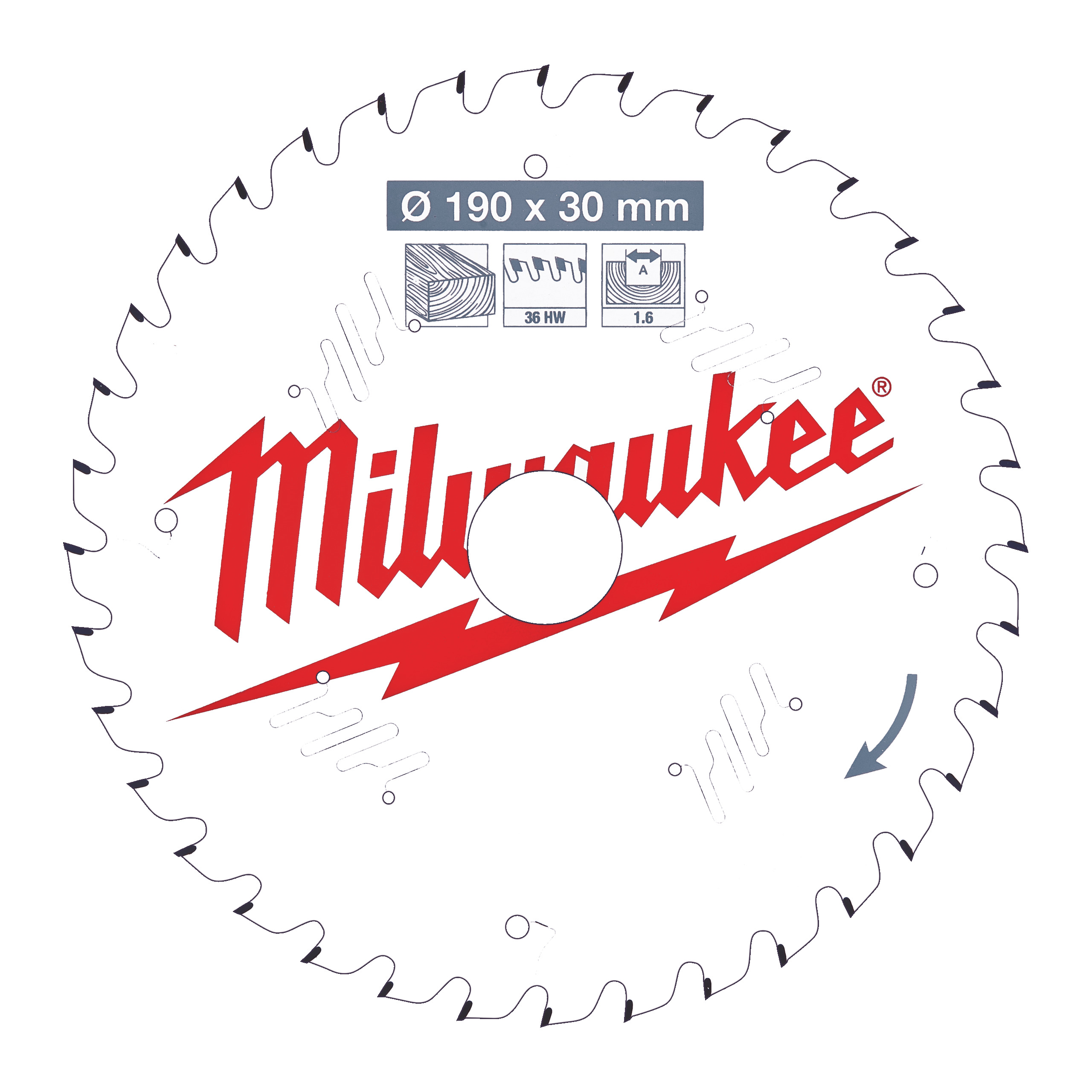 Milwaukee Zubehör 4932471301 Kreissägeblatt P W 190x30x1,6x36ATB