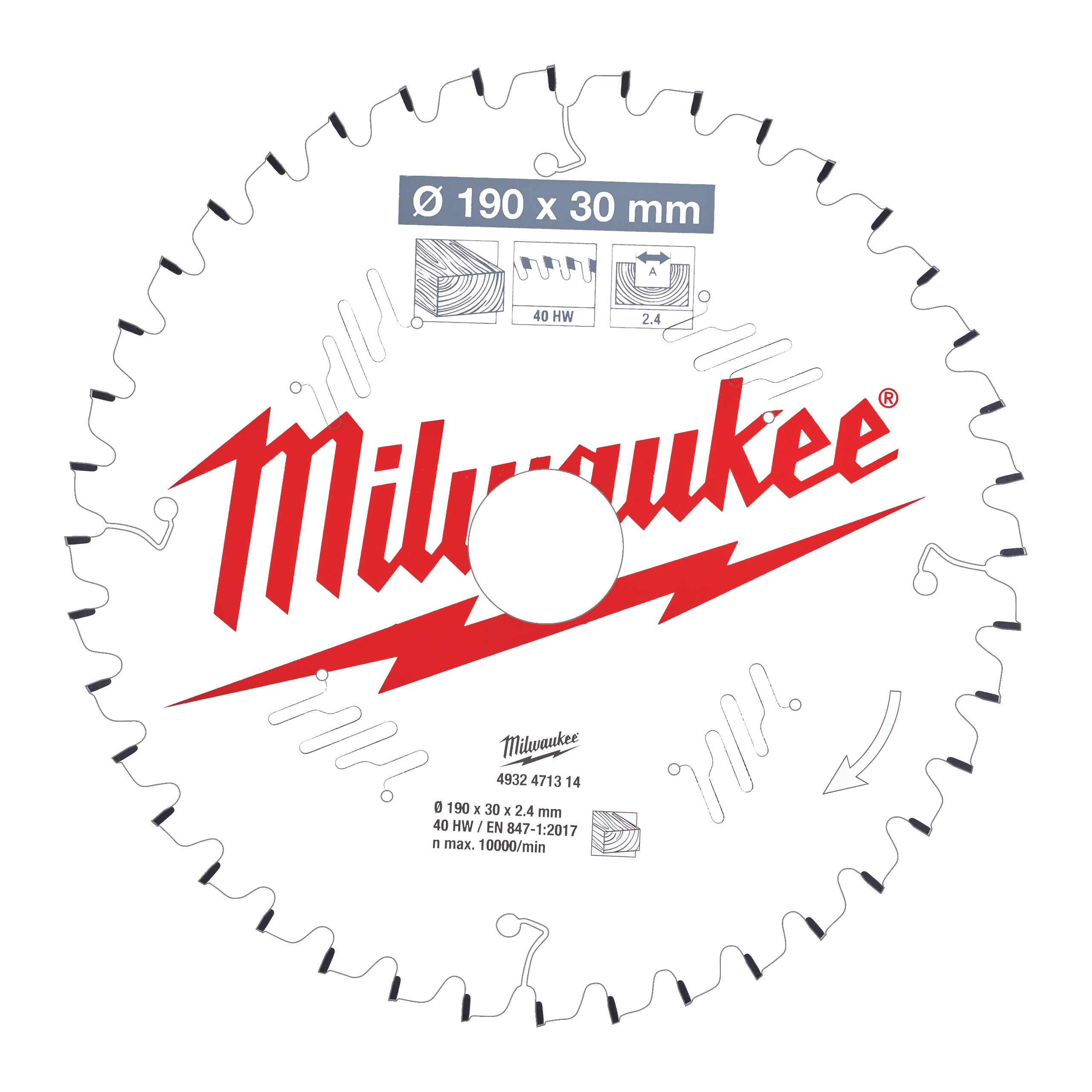 Milwaukee Zubehör 4932471314 Kreissägeblatt MS W 190x30x2,4x40ATB neg.