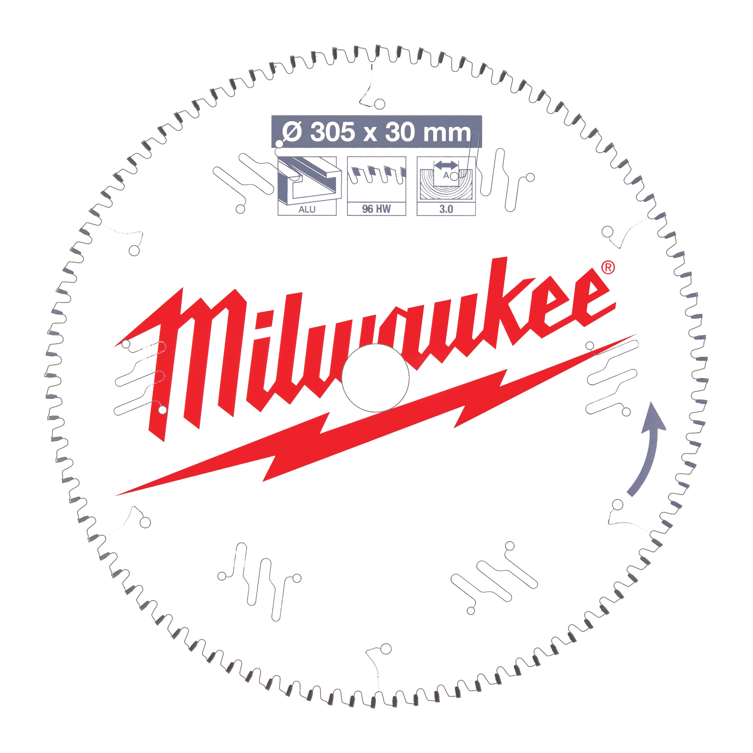 Milwaukee Zubehör 4932471323 Kreissägeblatt MS Alu305x30x3,0x96TF neg.