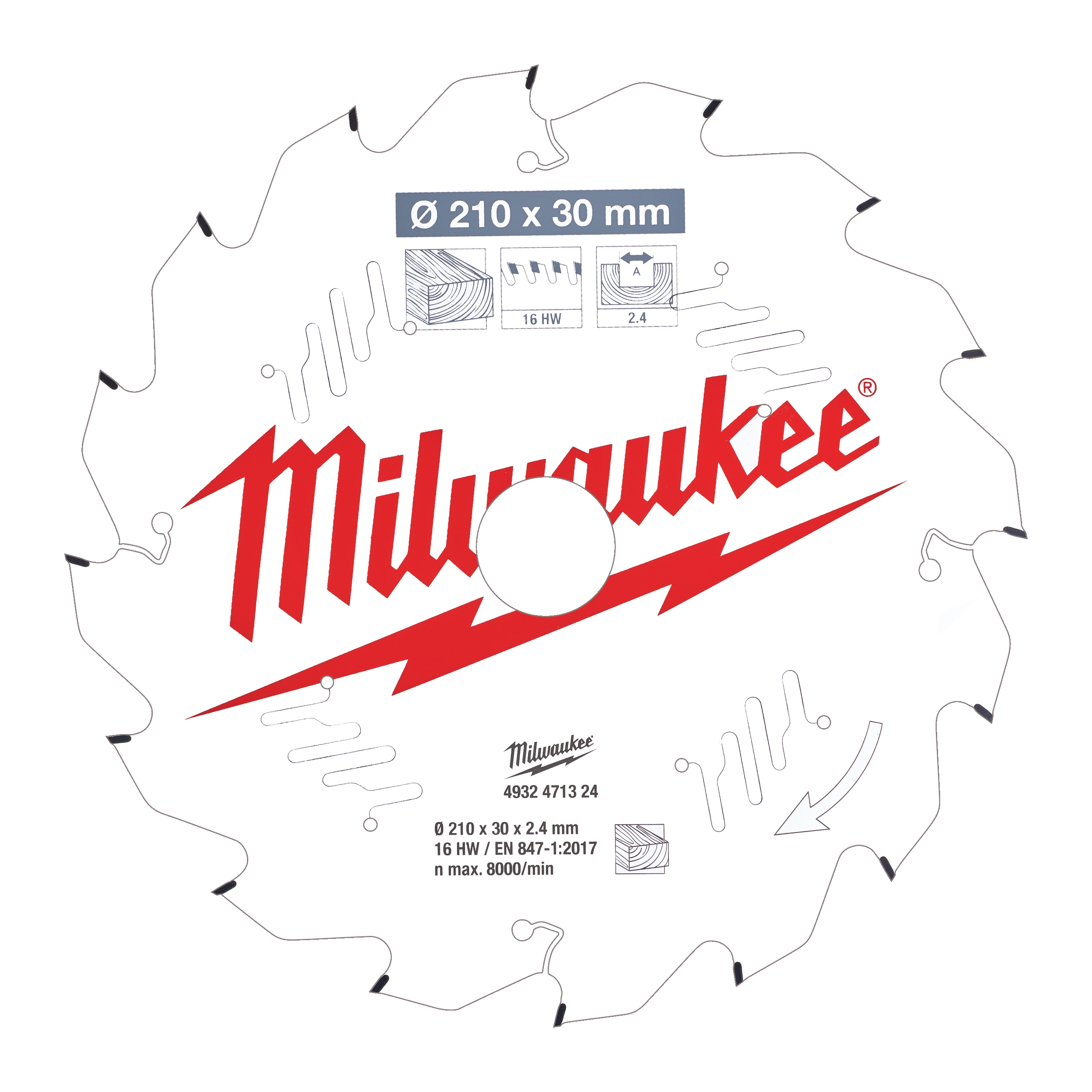 Milwaukee Zubehör 4932471324 Kreissägeblatt MS W 210x30x2,4x16ATB
