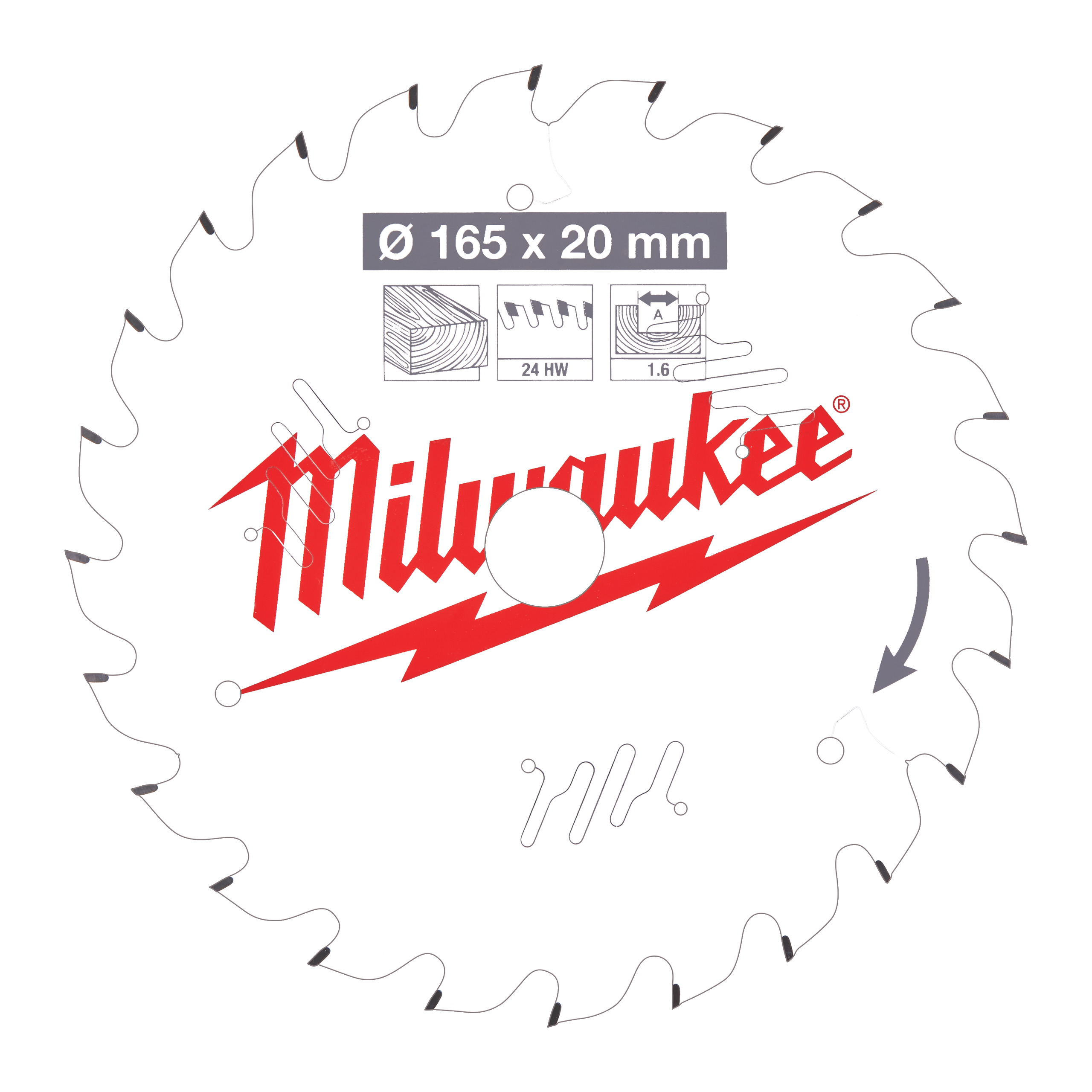 Milwaukee Zubehör 4932471931 Kreissägeblatt P W 165x20x1,6x24ATB