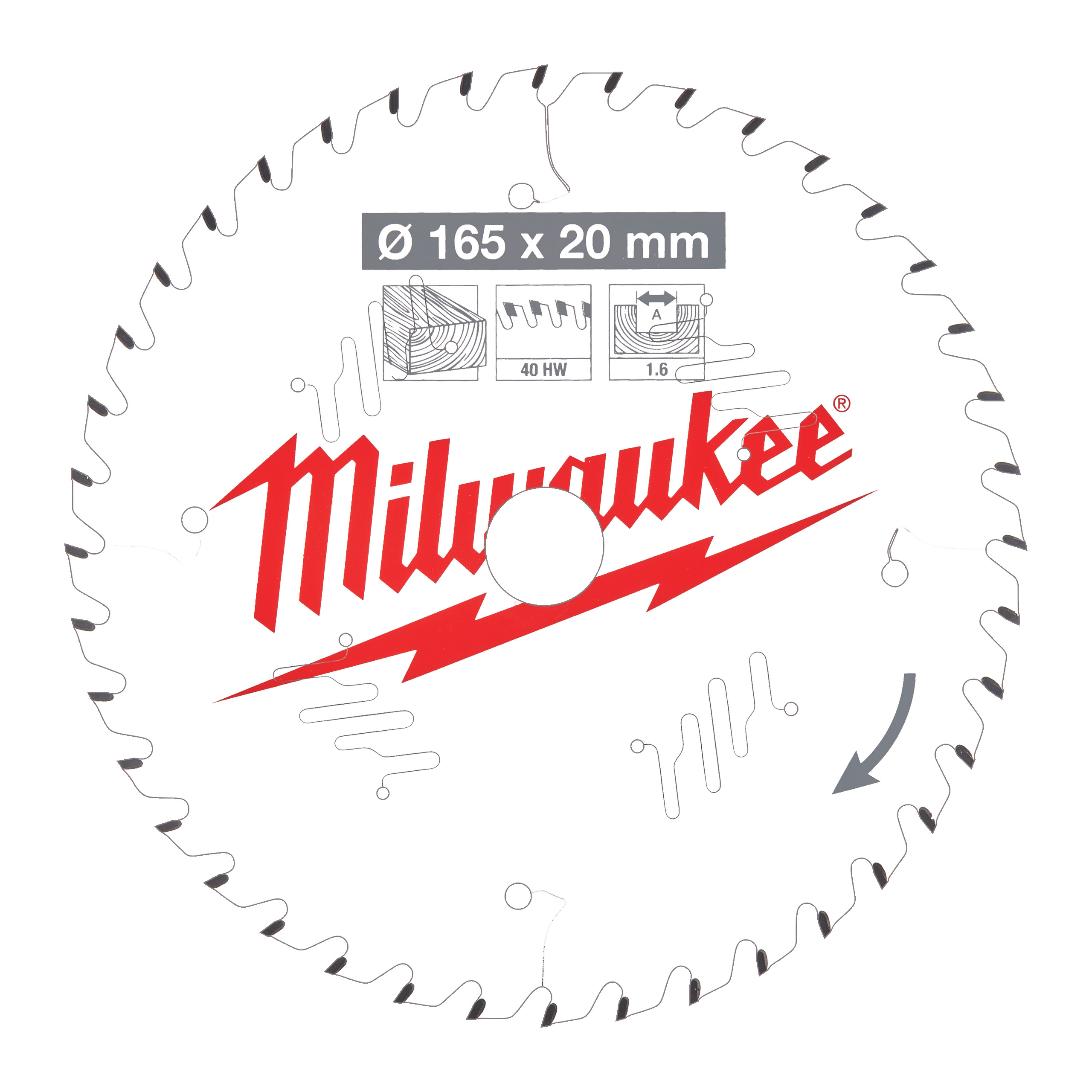 Milwaukee Zubehör 4932471932 Kreissägeblatt P W 165x20x1,6x40ATB