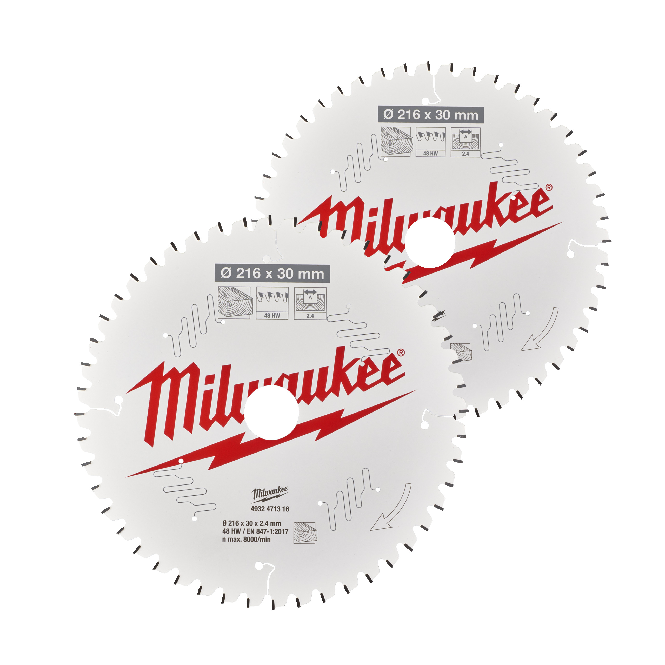 Milwaukee Zubehör 4932479575 Kreissägeblätter CSB 216 x 30 mm Doppelpack (2-teilig)