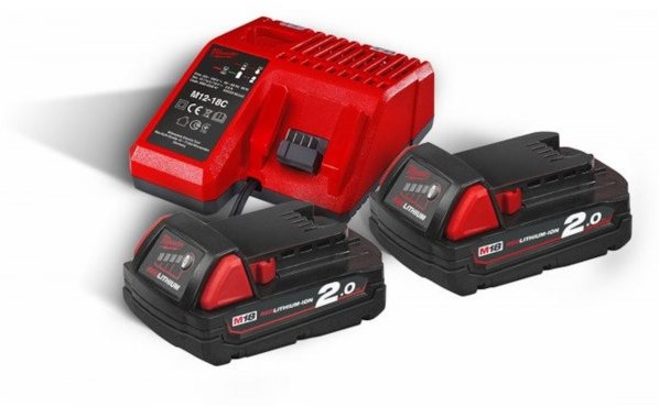 Milwaukee Zubehör 4933459213 M18 NRG-202 Akkupack: 2 x Akku 18 Volt 2.0 Ah + 1 x Ladegerät