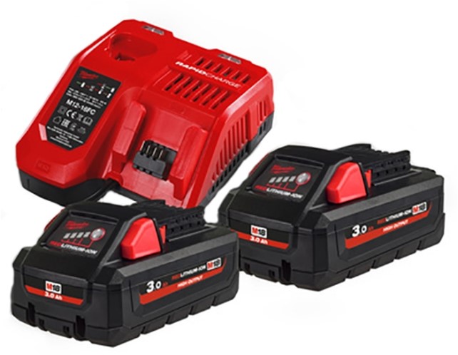 Milwaukee Zubehör 4933471071 M18 HNRG-302 – M18 HB3 DUO Pack 18 V 3,0 Ah High Output + Ladegerät M12-18FC