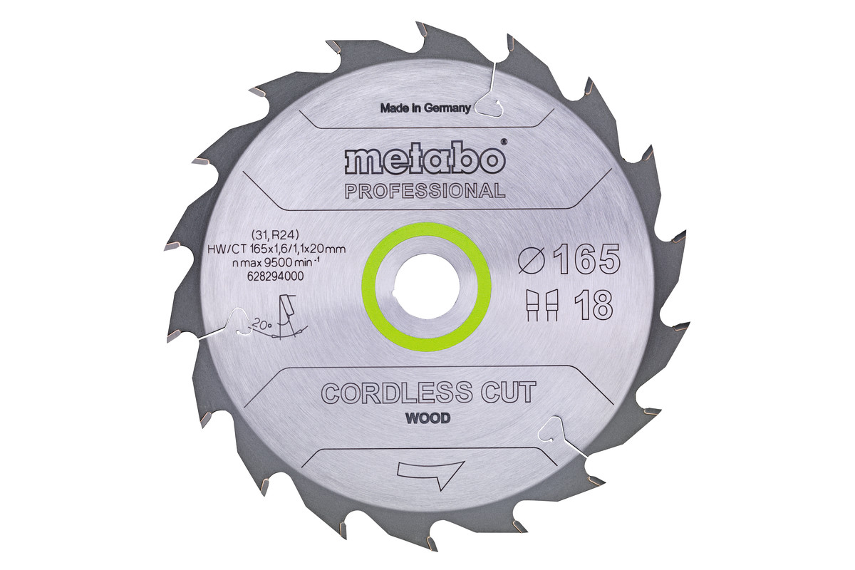 Metabo Zubehör 628294000 SÄGEBLATT "CORDLESS CUT WOOD - PROFESSIONAL", 165X20 Z18 WZ 20°