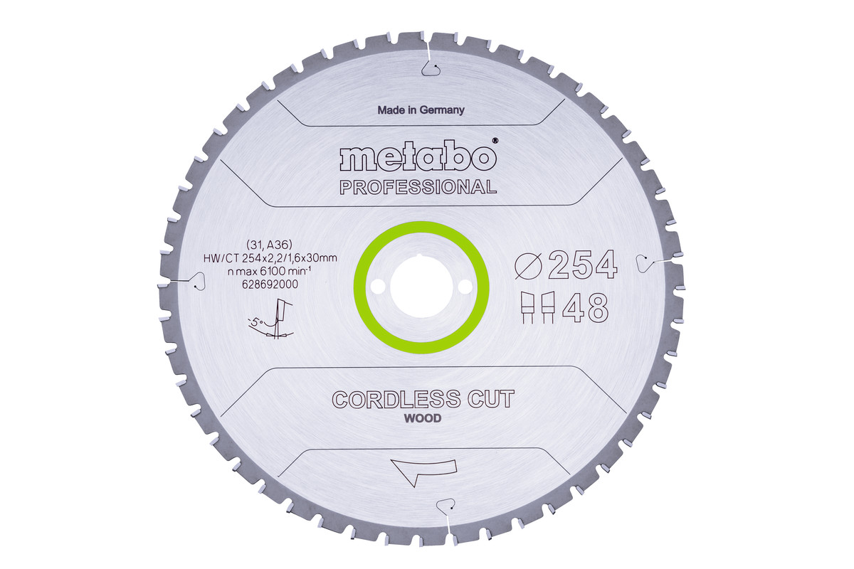Metabo Zubehör 628692000 Kreissägeblatt "CORDLESS CUT WOOD - PROFESSIONAL", 254X30 Z48 WZ 5°NEG