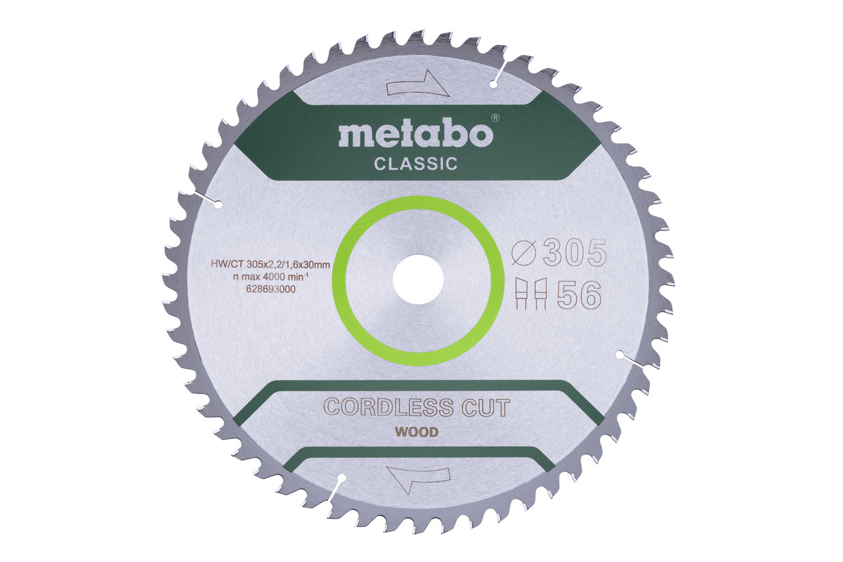 Metabo Zubehör 628693000 Kreissägeblatt CORDLESS CUT WOOD - CLASSIC, 305X30 Z56 WZ 5°