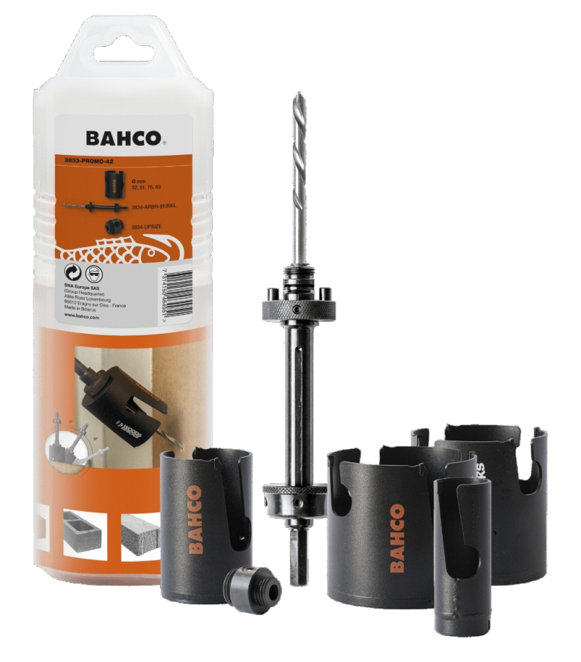Bahco 3833-PROMO-42 Lochsägen-Set, Superior™, für verschiedene Materialien, für Holz und Stein – 6-teilig