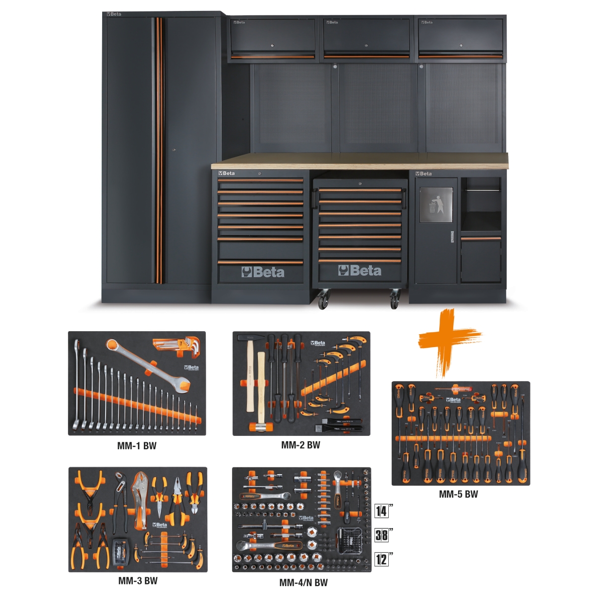 Beta 045009159 Werkstattausrüstung C45PRO 2.0 W mit Sortiment von 268 Beta Worker Universalwerkzeugen