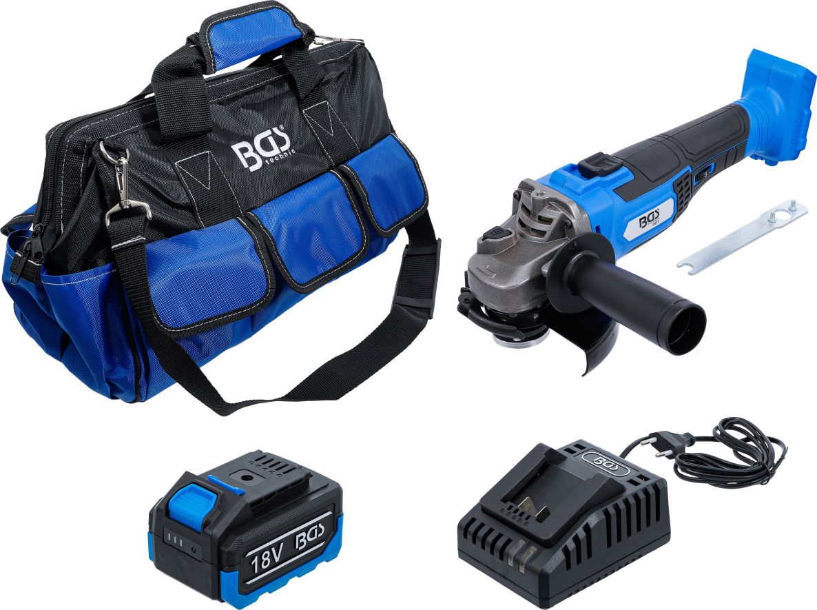 BGS 7396 Akku-Winkelschleifer-Set b&uuml;rstenlos 1x 18V 4.0Ah Akku und Schnellladeger&auml;t in Tasche