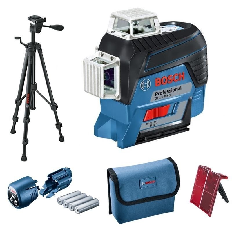 Bosch Blau 0601063R01 GLL3-80 C Kreuzlinienlaser 12V + BT150 Stativ