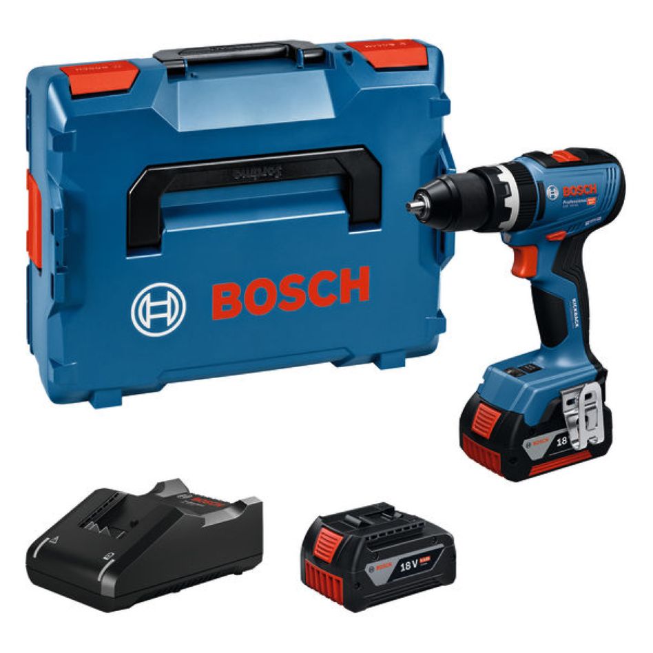Bosch Blau 06019N3303 GSB 18V-65 Akku-Bohrhammer 2x 5,0 Ah und Ladegerät GAL 18V-40 in L-BOXX