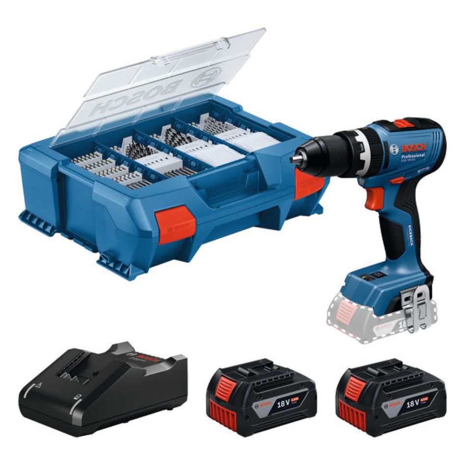 Bosch Blau 06019N3307 GSB 18V-65 Akku-Bohrhammer 2x 4,0 Ah und Ladegerät GAL 18V-40 im L-Koffer Pick&Click