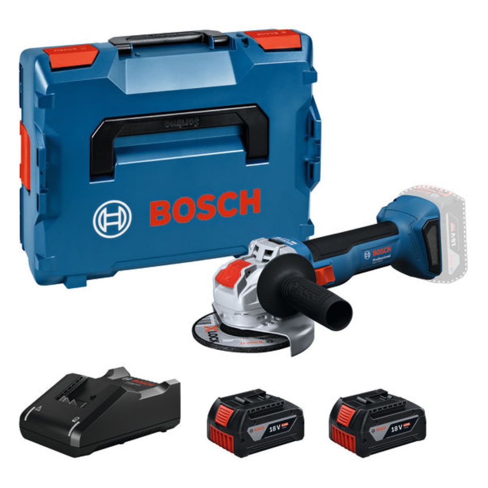 Bosch Blau 06019N9102 GWX 18V-8 Accu-Winkelschleifer 2x 18V 4,0 Ah und Ladegerät GAL 18V-40 in L-Boxx