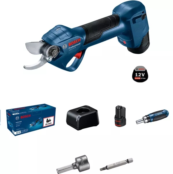 Bosch Blau 06008D8100 GGP 12V-25 Accu-Baumscheren-Set 2x 3.0 Ah und Schnellladeger&auml;t im Karton