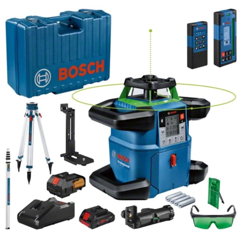 Bosch Blau 06159940PR GRL 650 CHVG Professioneller Rotationslaser Grün 18V 4.0 ProCore + Stativ + Lineal