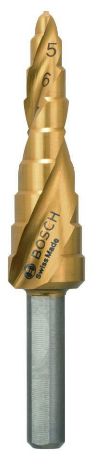 Bosch Blau Zubehör 2608597525 Stufenbohrer HSS-TiN 4 - 12 mm, 6,0 mm, 66,5 mm
