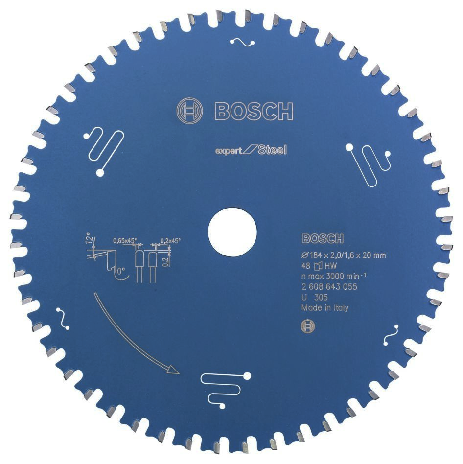 Bosch Blau Zubehör 2608643055 Hartmetall Kreissägeblatt Expert für Stahl 184 x 20 x 48T