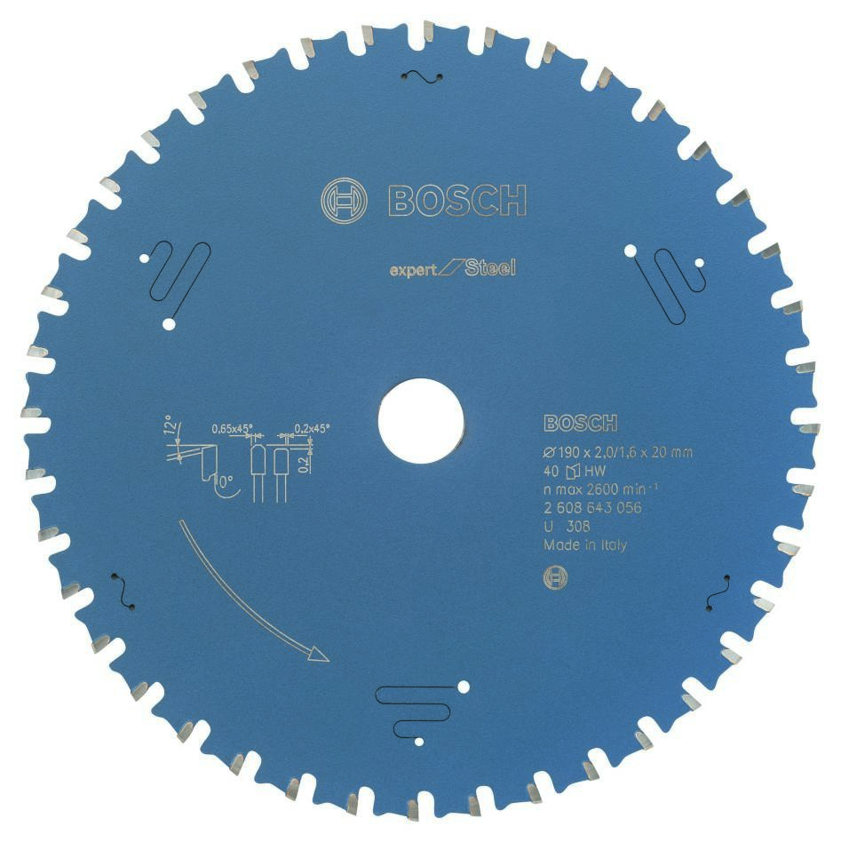 Bosch Blau Zubehör 2608643056 Hartmetall Kreissägeblatt Expert für Stahl 190 x 20 x 40T