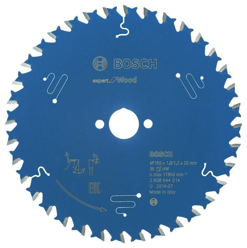 Bosch Blau Zubehör 2608644014 Hartmetall Kreissägeblatt Expert für Holz 160 x 20 x 36T