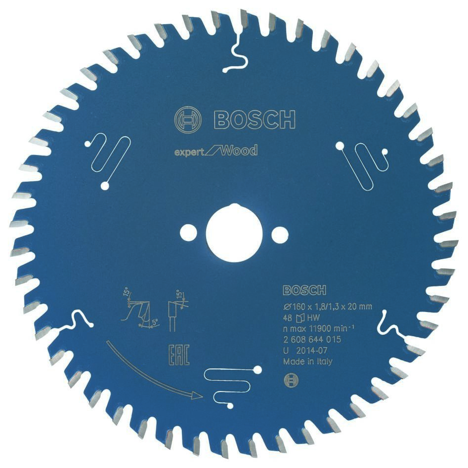 Bosch Blau Zubehör 2608644015 Hartmetall Kreissägeblatt Expert für Holz 160 x 20 x 48T