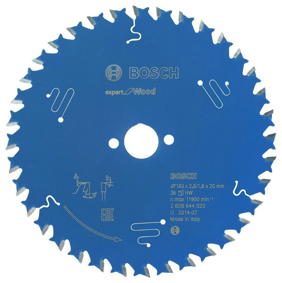 Bosch Blau Zubehör 2608644020 Hartmetall Kreissägeblatt Expert für Holz 160 x 20 x 36T