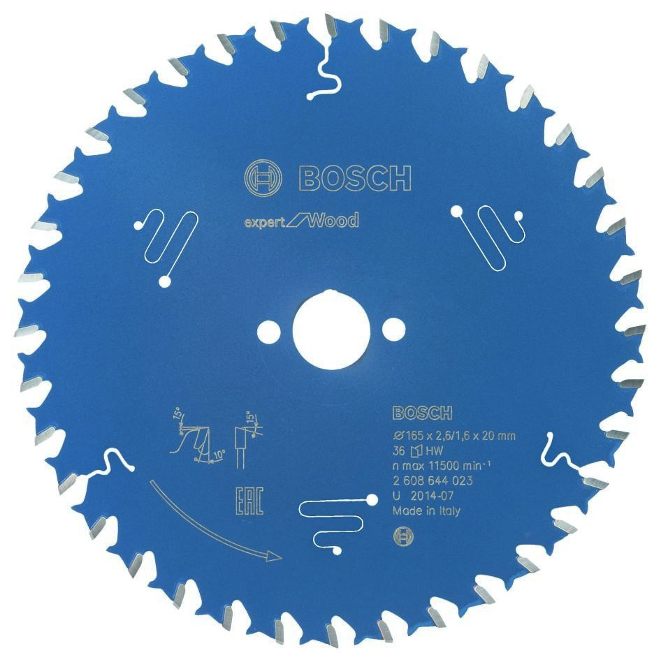 Bosch Blau Zubehör 2608644023 Hartmetall Kreissägeblatt Expert für Holz 165 x 20 x 36T