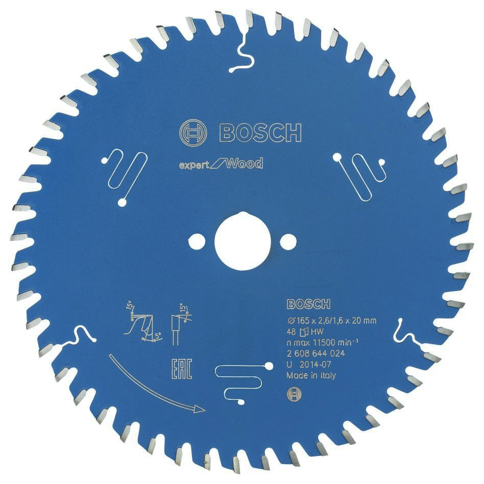 Bosch Blau Zubehör 2608644024 Hartmetall Kreissägeblatt Expert für Holz 165 x 20 x 48T