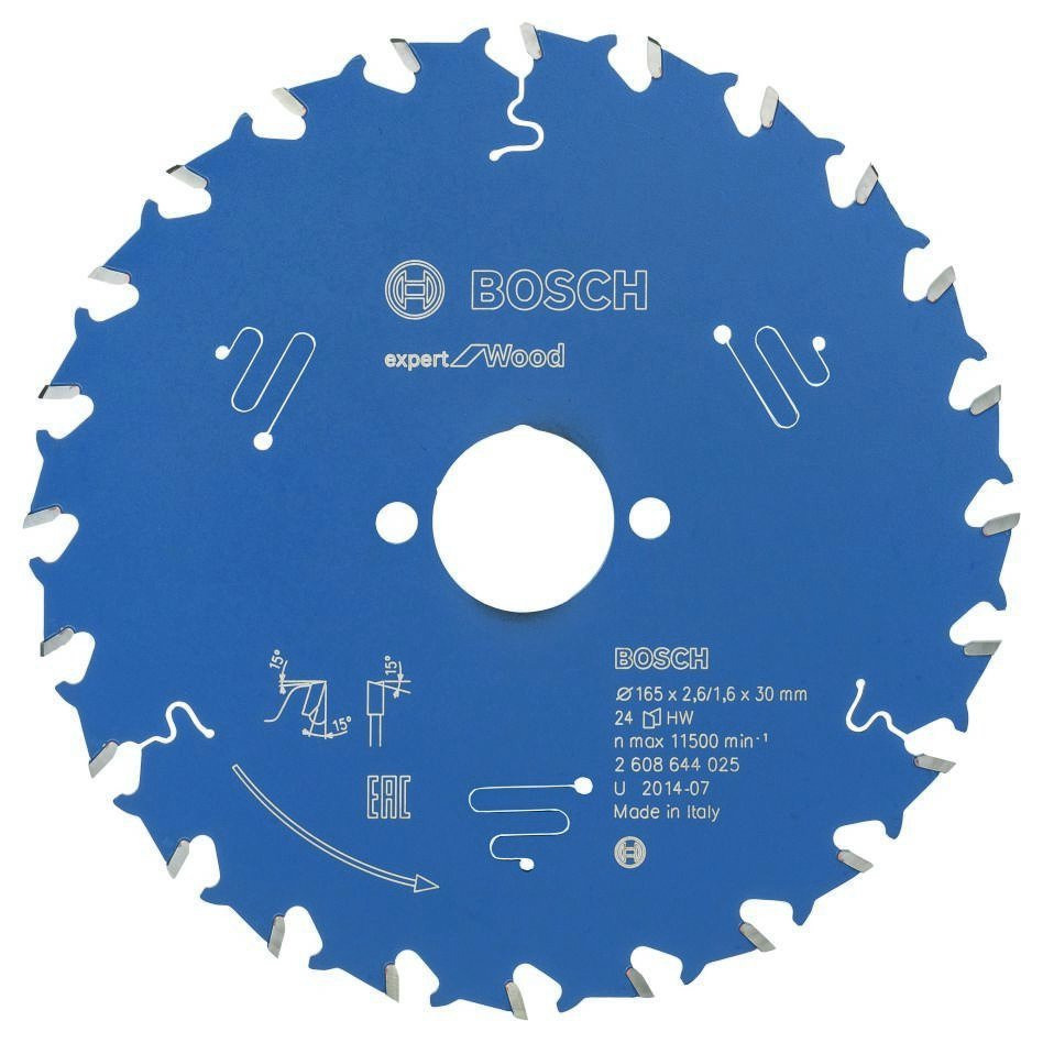 Bosch Blau Zubehör 2608644025 Hartmetall Kreissägeblatt Expert für Holz 165 x 30 x 24T