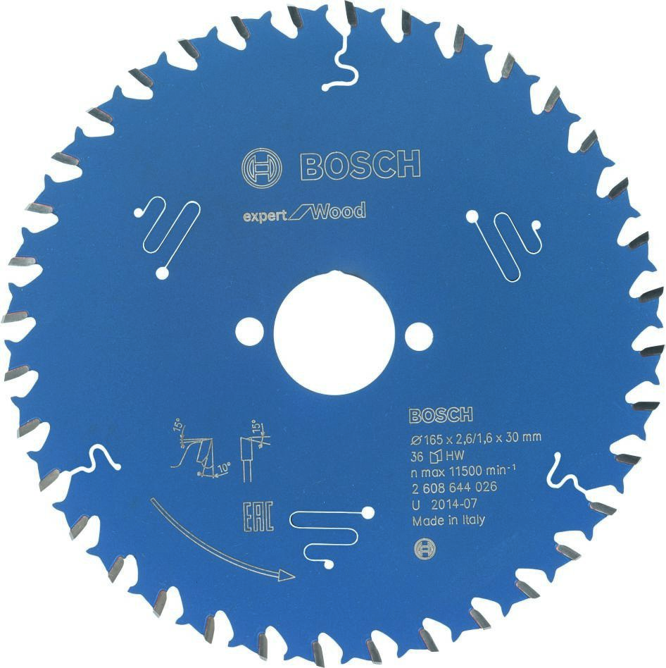 Bosch Blau Zubehör 2608644026 Hartmetall Kreissägeblatt Expert für Holz 165 x 30 x 36T