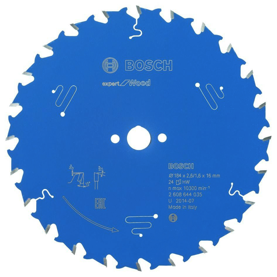 Bosch Blau Zubehör 2608644035 Hartmetall Kreissägeblatt Expert für Holz 184 x 16 x 24T