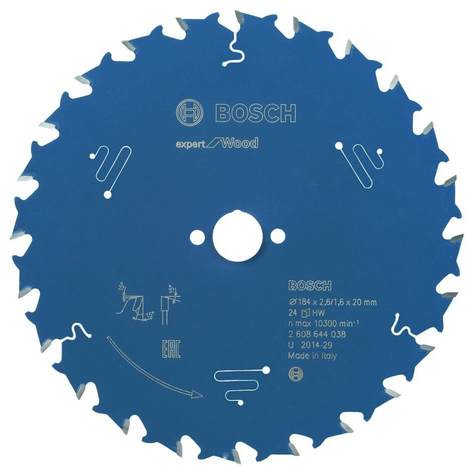 Bosch Blau Zubehör 2608644038 Hartmetall Kreissägeblatt Expert für Holz 184 x 20 x 24T