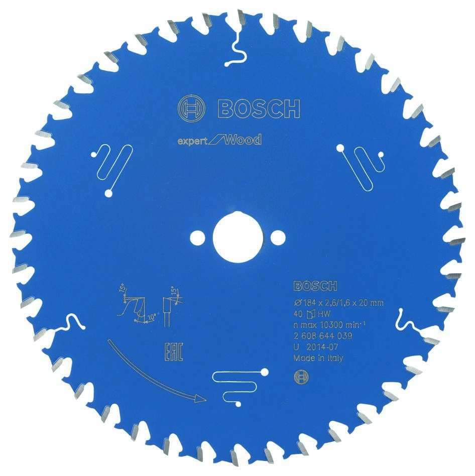 Bosch Blau Zubehör 2608644039 Hartmetall Kreissägeblatt Expert für Holz 184 x 20 x 40T