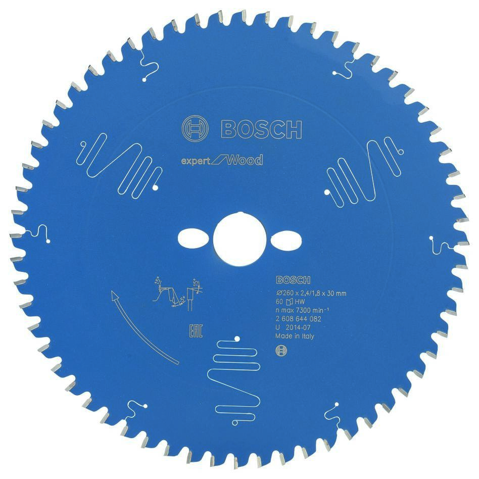 Bosch Blau Zubehör 2608644082 Hartmetall Kreissägeblatt Expert für Holz 260 x 30 x 60T