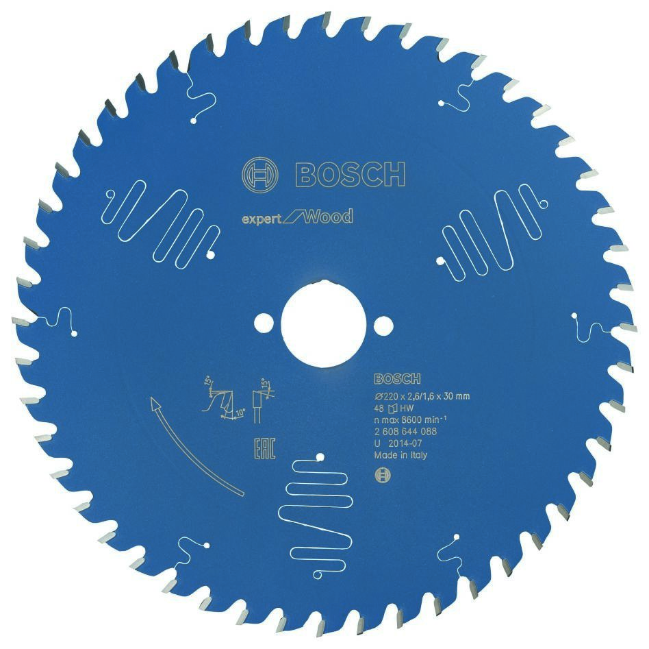 Bosch Blau Zubehör 2608644088 Hartmetall Kreissägeblatt Expert für Holz 220 x 30 x 48T