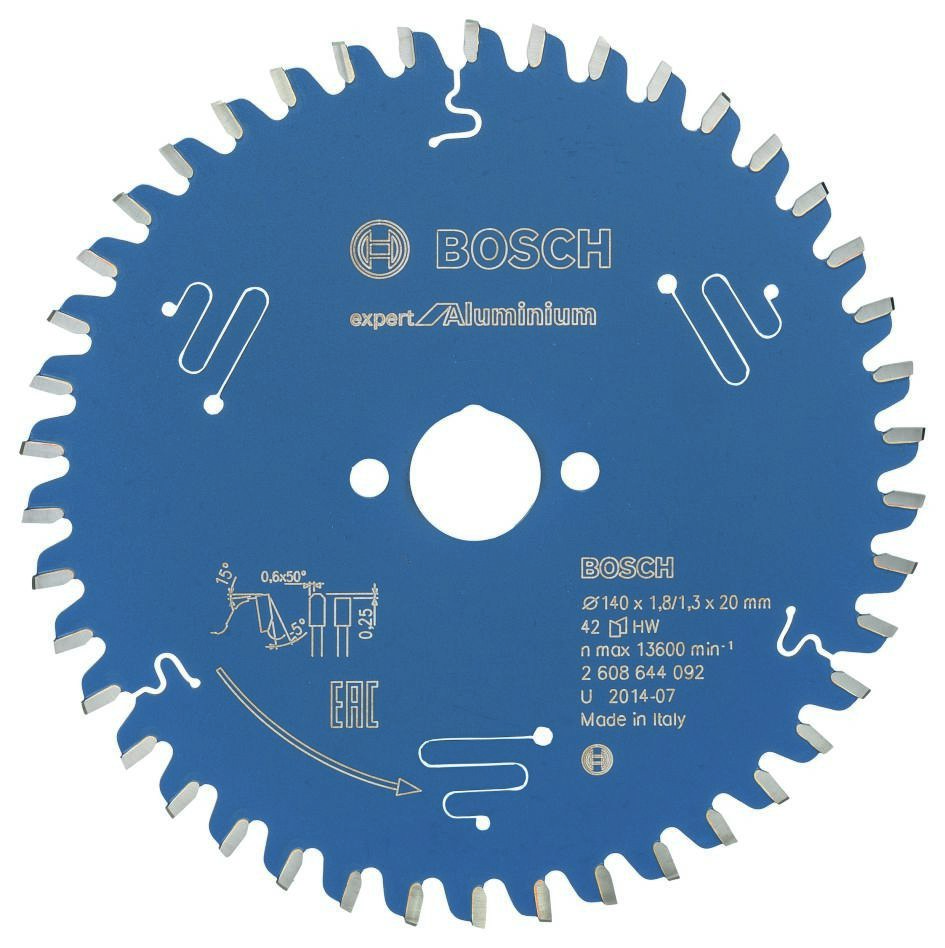 Bosch Blau Zubehör 2608644092 Hartmetall Kreissägeblatt Expert für Aluminium 140 x 20 x 42T