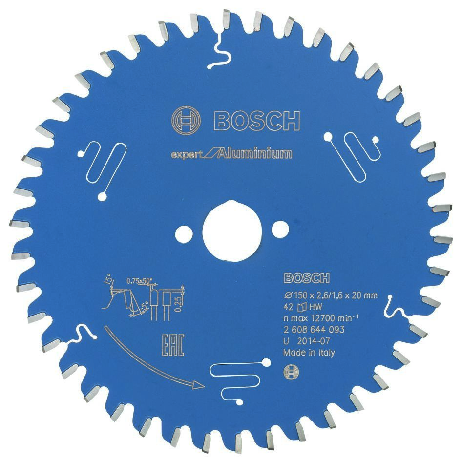 Bosch Blau Zubehör 2608644093 Hartmetall Kreissägeblatt Expert für Aluminium 150 x 20 x 42T