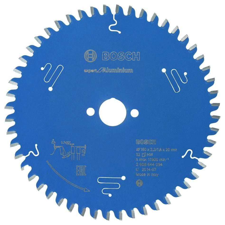 Bosch Blau Zubehör 2608644094 Hartmetall Kreissägeblatt Expert für Aluminium 160 x 20 x 52T