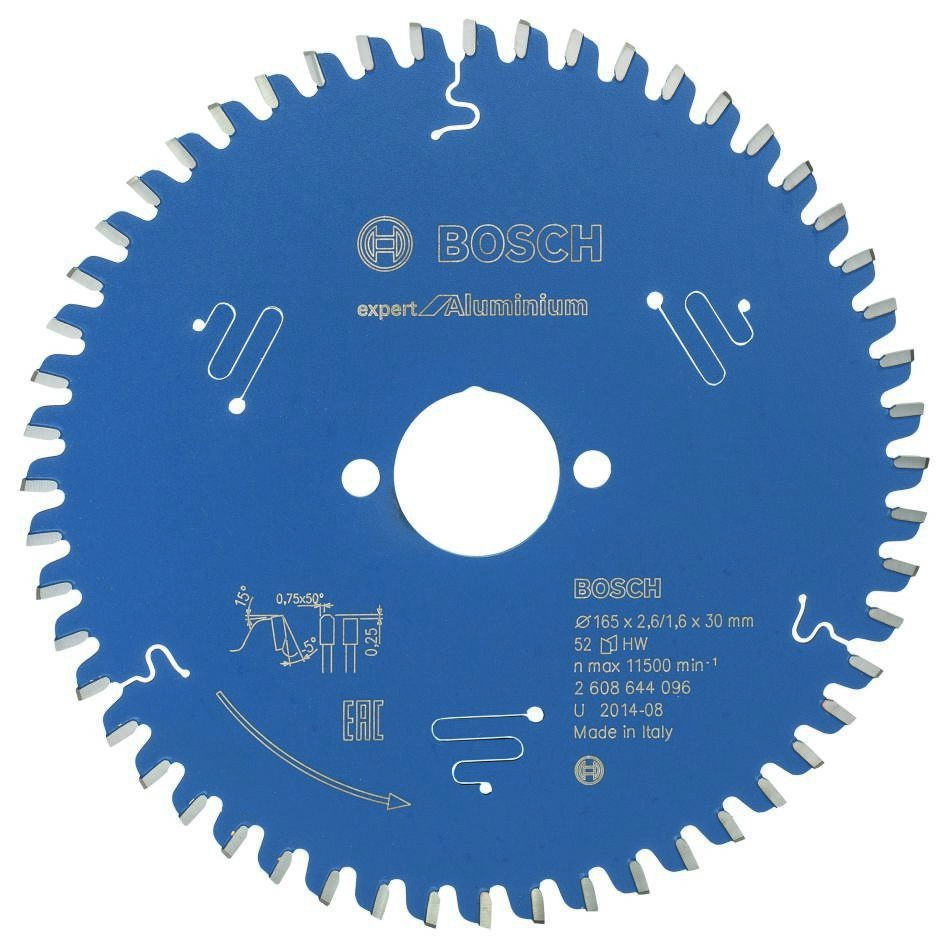 Bosch Blau Zubehör 2608644096 Hartmetall Kreissägeblatt Expert für Aluminium 165 x 30 x 52T